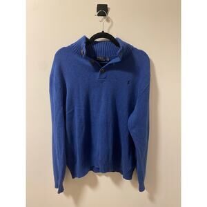 Polo Ralph Lauren Blue Knit Quarter Zip Button Detail Sweater Pullover-Size XL